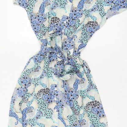 Marks and Spencer Women Blue Paisley Size 8 Midi Shirt Dress Belted