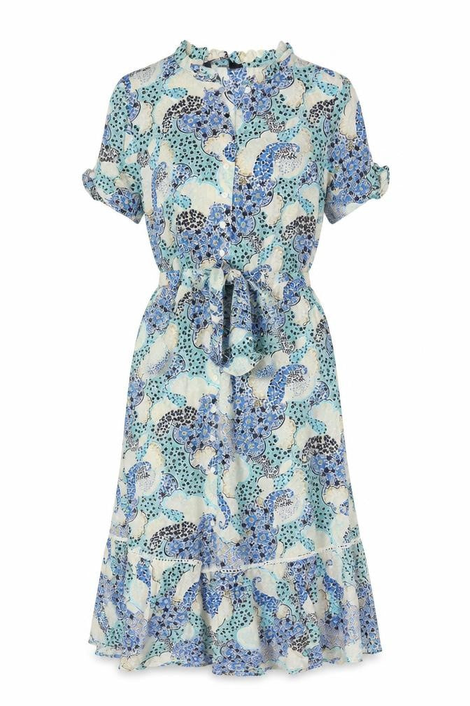 Marks and Spencer Women Blue Paisley Size 8 Midi Shirt Dress Belted