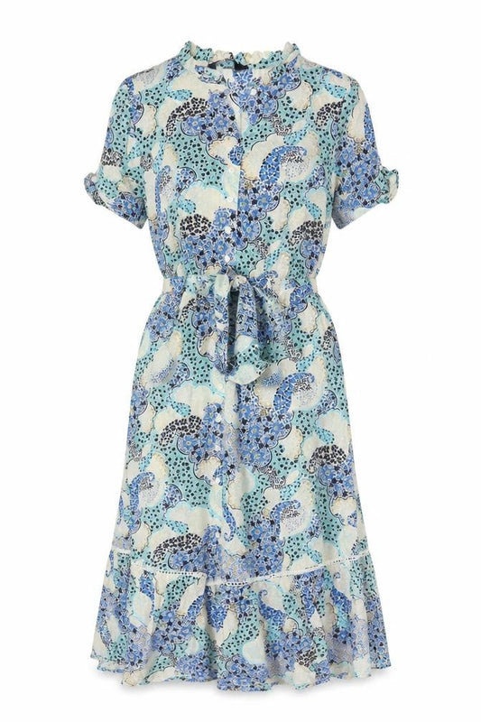 Marks and Spencer Women Blue Paisley Size 8 Midi Shirt Dress Belted