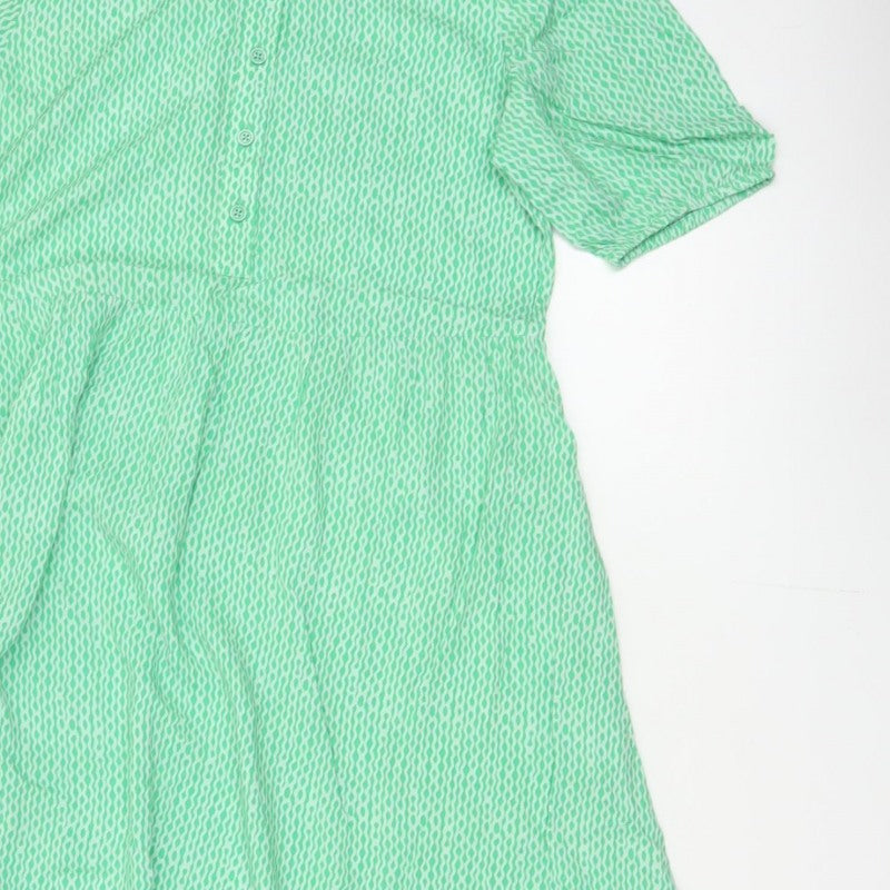 Marks and Spencer Women Green Size 10 Long Geometric Shirt Dress