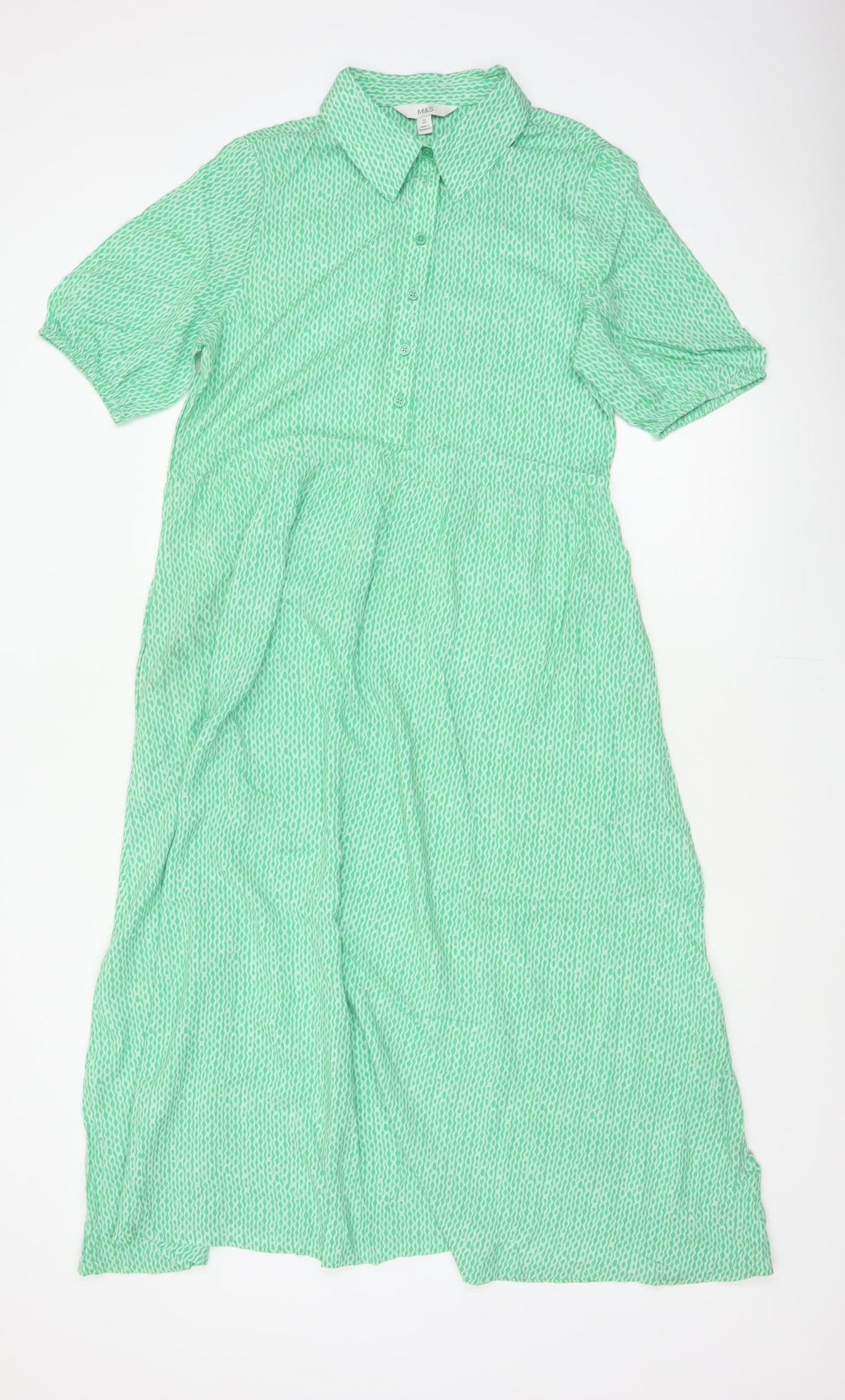 Marks and Spencer Women Green Size 10 Long Geometric Shirt Dress