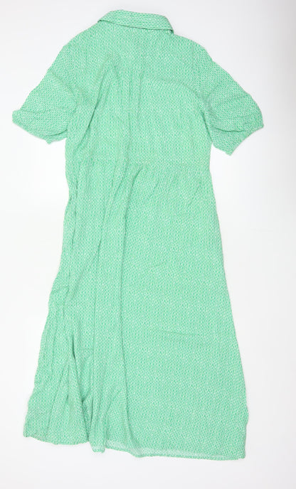 Marks and Spencer Women Green Size 10 Long Geometric Shirt Dress