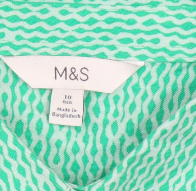 Marks and Spencer Women Green Size 10 Long Geometric Shirt Dress