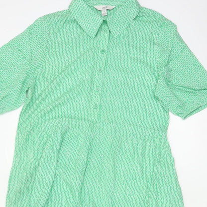 Marks and Spencer Women Green Size 10 Long Geometric Shirt Dress
