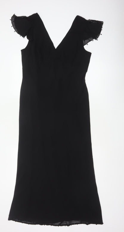 Coast Women Black UK 16 Maxi Mermaid V-Neck Beaded Formal Dress