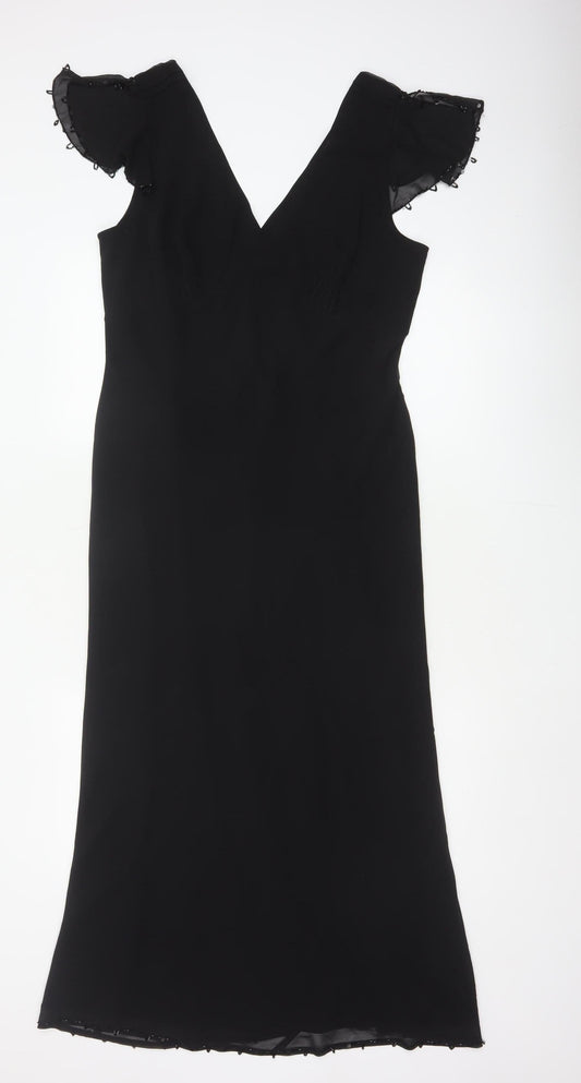 Coast Women Black UK 16 Maxi Mermaid V-Neck Beaded Formal Dress