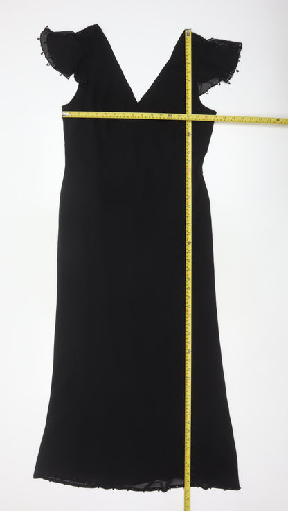 Coast Women Black UK 16 Maxi Mermaid V-Neck Beaded Formal Dress