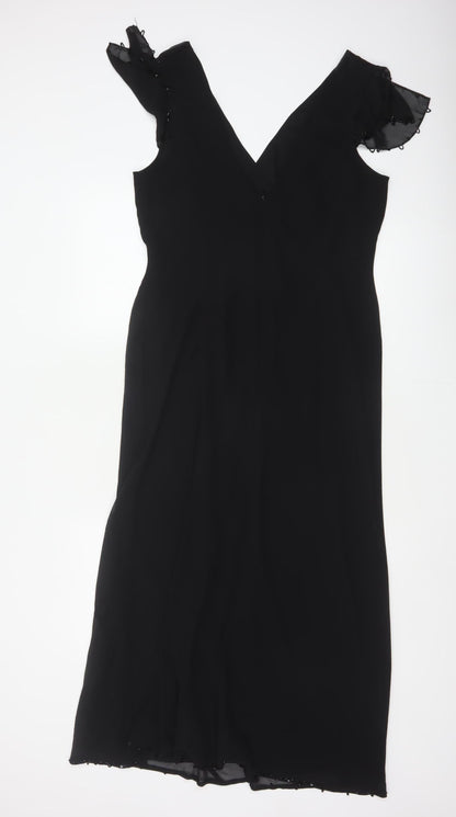 Coast Women Black UK 16 Maxi Mermaid V-Neck Beaded Formal Dress