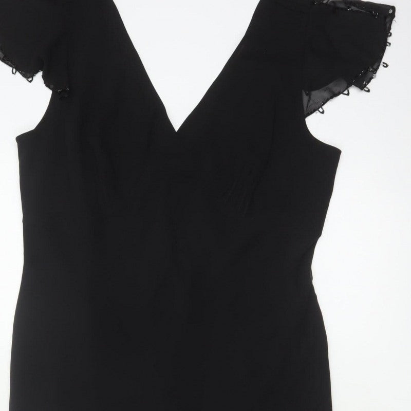 Coast Women Black UK 16 Maxi Mermaid V-Neck Beaded Formal Dress