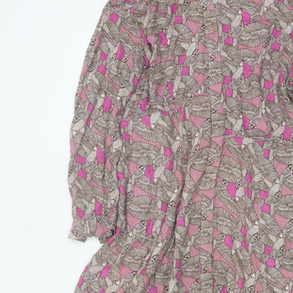 White Stuff Women Pink Bird Print Long Shirt Dress UK 14