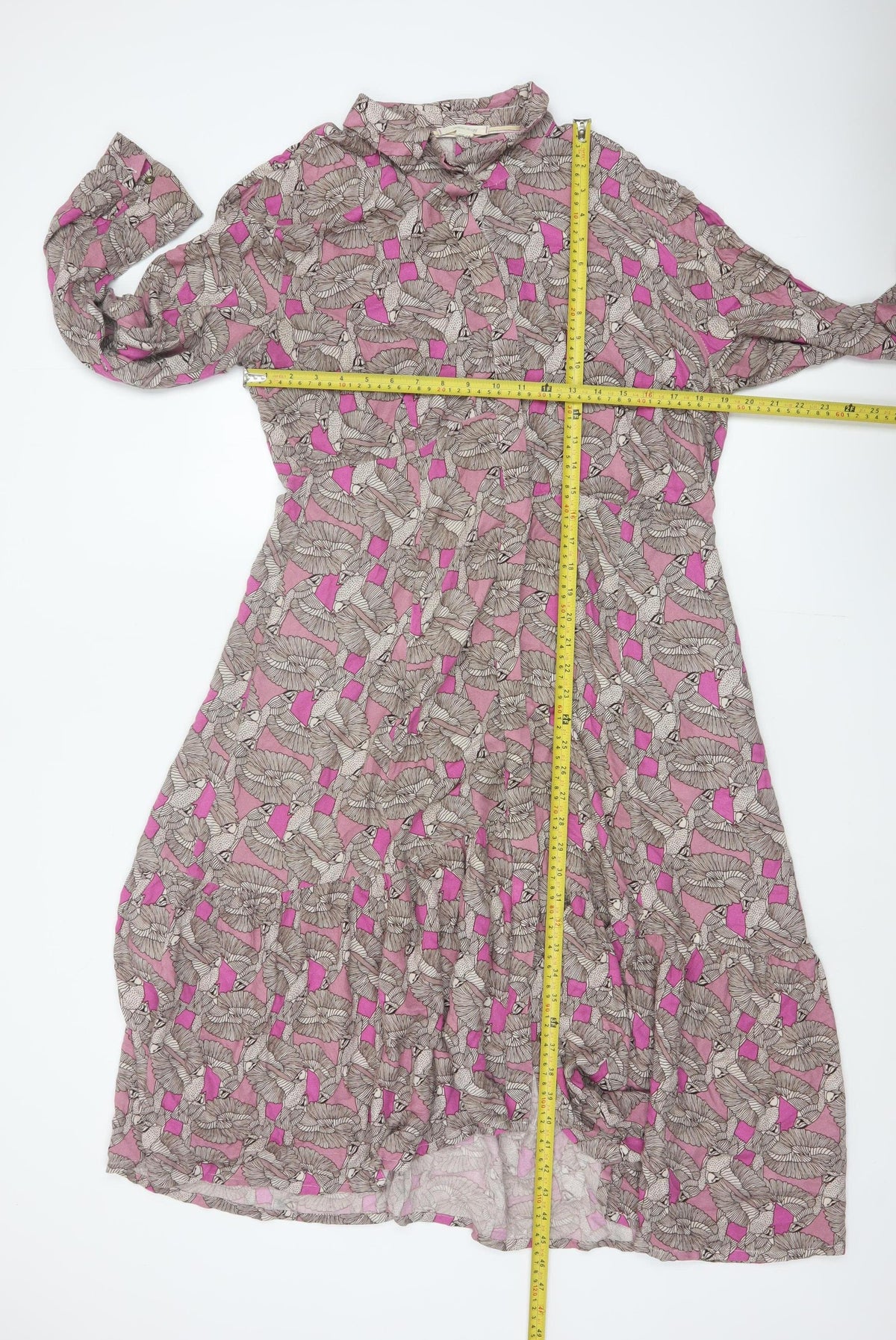 White Stuff Women Pink Bird Print Long Shirt Dress UK 14