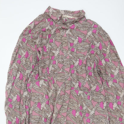 White Stuff Women Pink Bird Print Long Shirt Dress UK 14