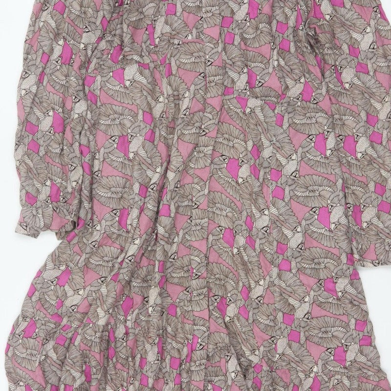 White Stuff Women Pink Bird Print Long Shirt Dress UK 14
