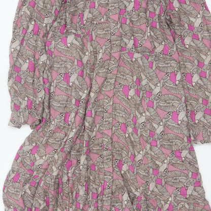 White Stuff Women Pink Bird Print Long Shirt Dress UK 14