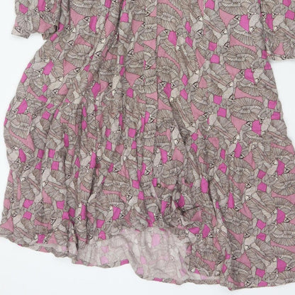 White Stuff Women Pink Bird Print Long Shirt Dress UK 14
