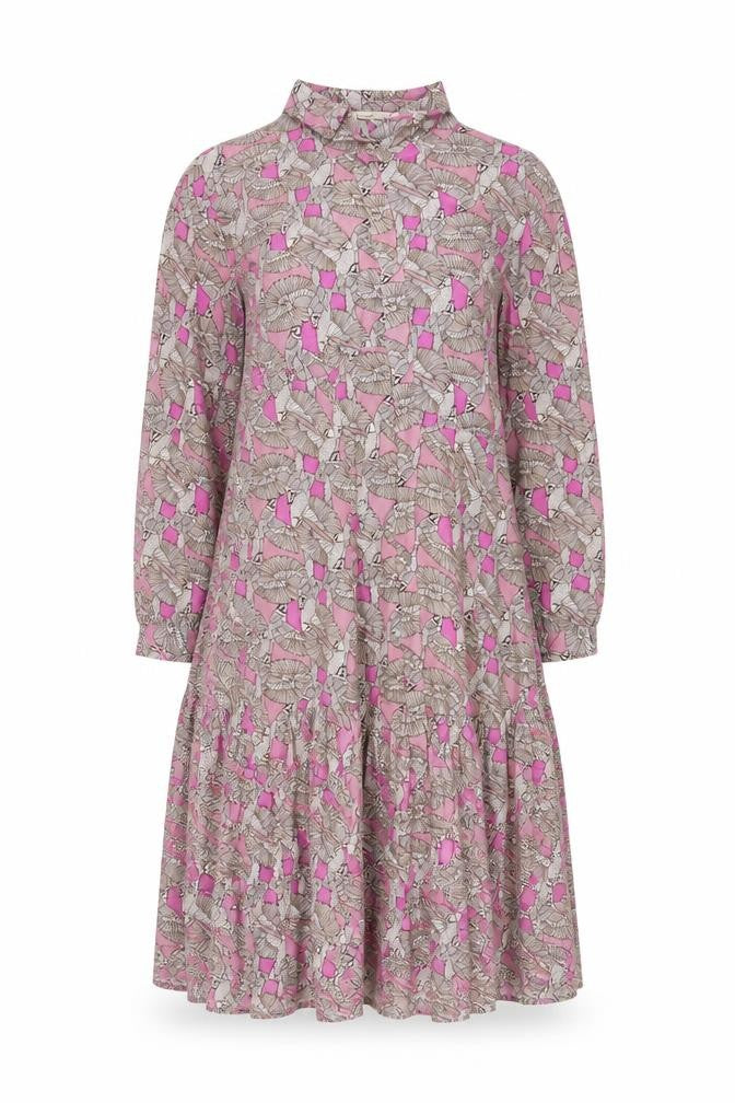 White Stuff Women Pink Bird Print Long Shirt Dress UK 14