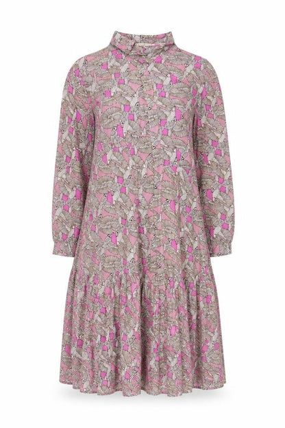 White Stuff Women Pink Bird Print Long Shirt Dress UK 14