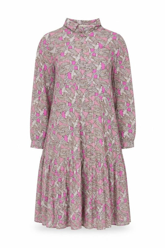 White Stuff Women Pink Bird Print Long Shirt Dress UK 14
