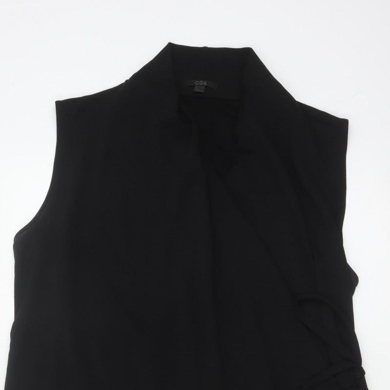 COS Women Black UK 16 Sleeveless Midi Wrap Dress Tie Belt