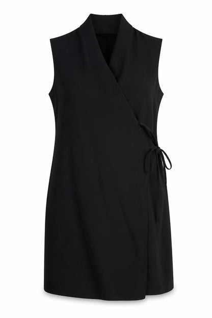 COS Women Black UK 16 Sleeveless Midi Wrap Dress Tie Belt