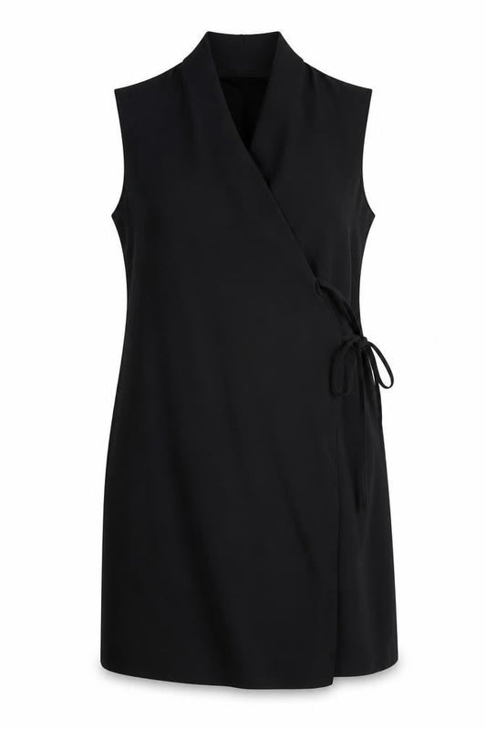 COS Women Black UK 16 Sleeveless Midi Wrap Dress Tie Belt