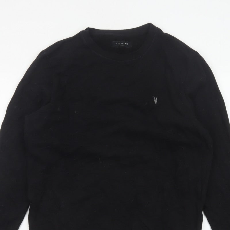 AllSaints Men’s Black Large Pullover Crew Neck Logo Sweatshirt