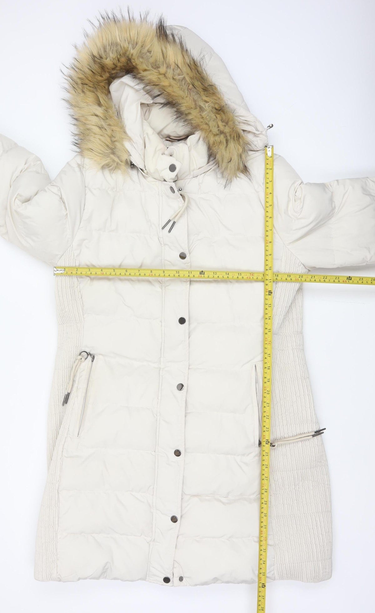 Rino & Pelle Women White UK 14 Long Puffer Coat Faux Fur Hood