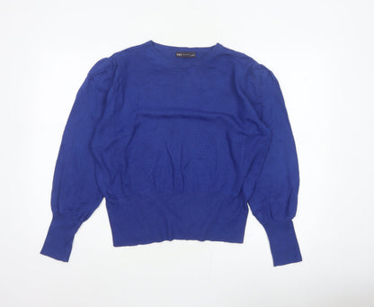 Marks & Spencer Women Blue L Geometric Puff Sleeve Knit Jumper