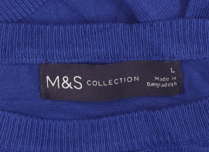 Marks & Spencer Women Blue L Geometric Puff Sleeve Knit Jumper