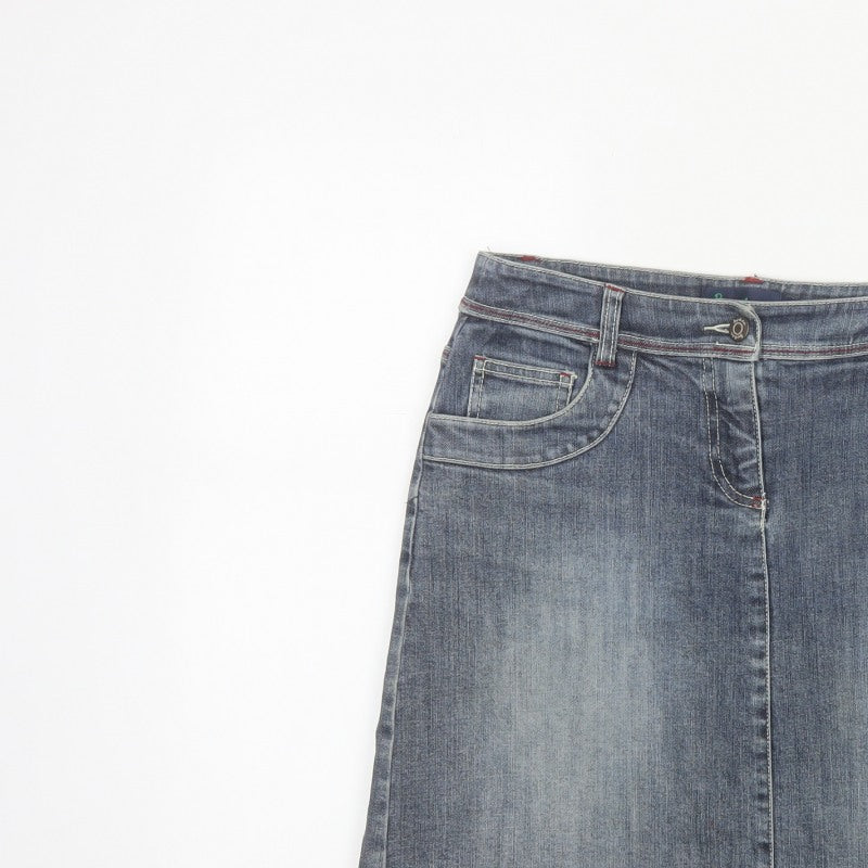 Boden Women's Blue UK 8 A-Line Knee Length Stretch Denim Skirt