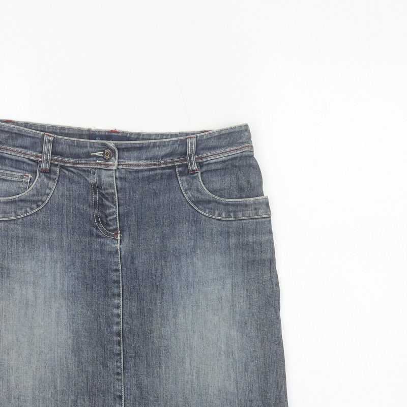 Boden Women's Blue UK 8 A-Line Knee Length Stretch Denim Skirt