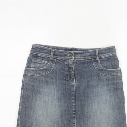 Boden Women's Blue UK 8 A-Line Knee Length Stretch Denim Skirt