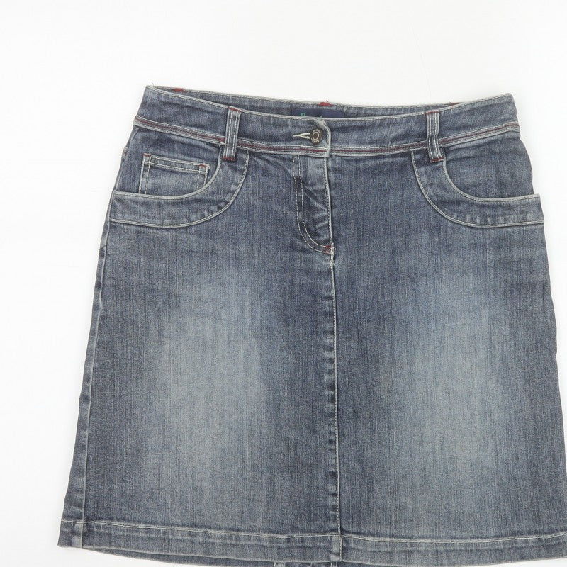 Boden Women's Blue UK 8 A-Line Knee Length Stretch Denim Skirt