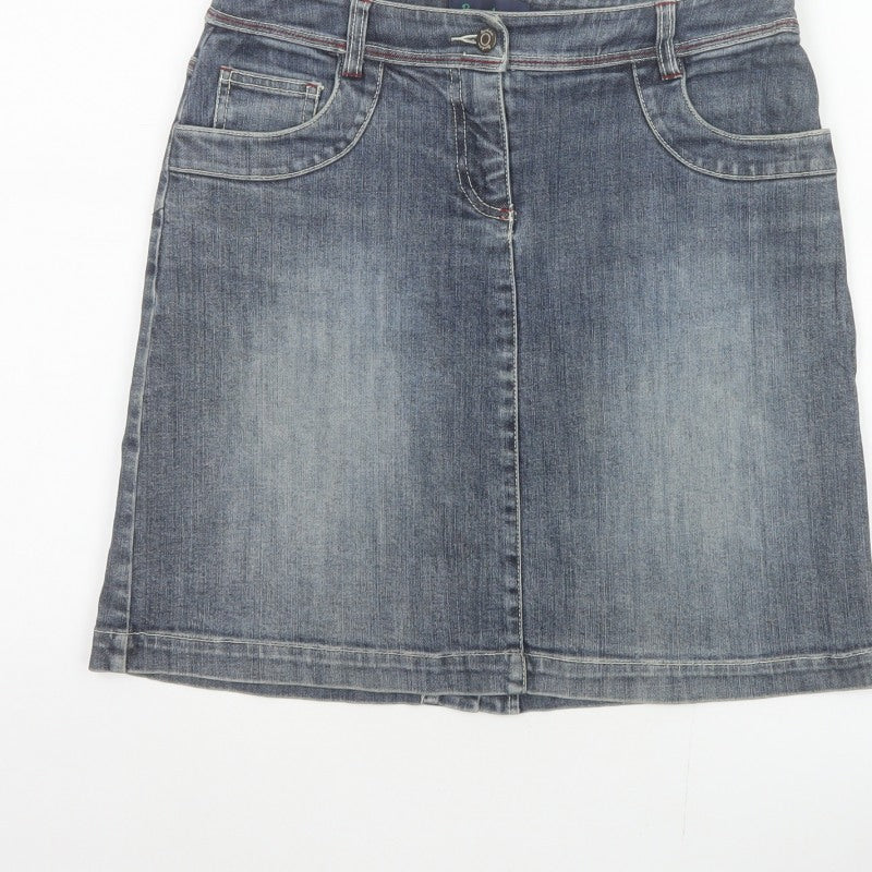 Boden Women's Blue UK 8 A-Line Knee Length Stretch Denim Skirt
