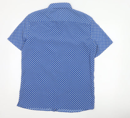 Marks and Spencer Men Blue L Geometric Short Sleeve Button-Up Shirt