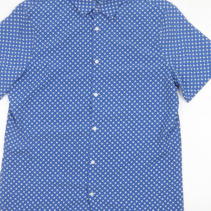 Marks and Spencer Men Blue L Geometric Short Sleeve Button-Up Shirt