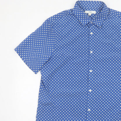 Marks and Spencer Men Blue L Geometric Short Sleeve Button-Up Shirt