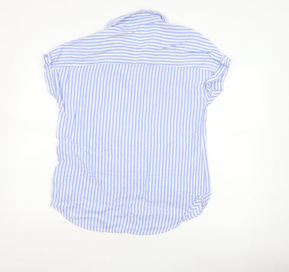 beachlunchlounge Women Blue Striped S Short Sleeve Button-Up Shirt