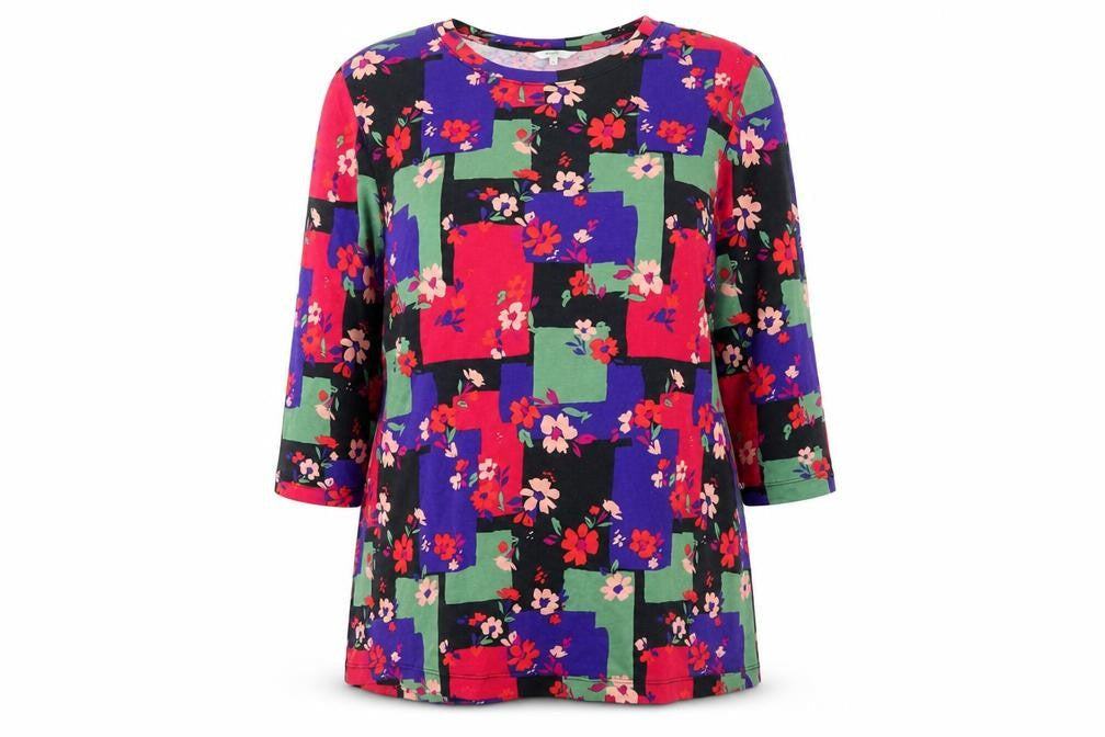 Cotton Traders Women Multicoloured UK 14 Floral 3/4 Sleeve Tunic Top