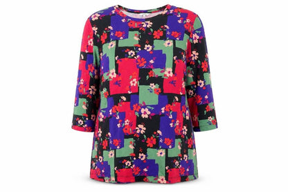 Cotton Traders Women Multicoloured UK 14 Floral 3/4 Sleeve Tunic Top
