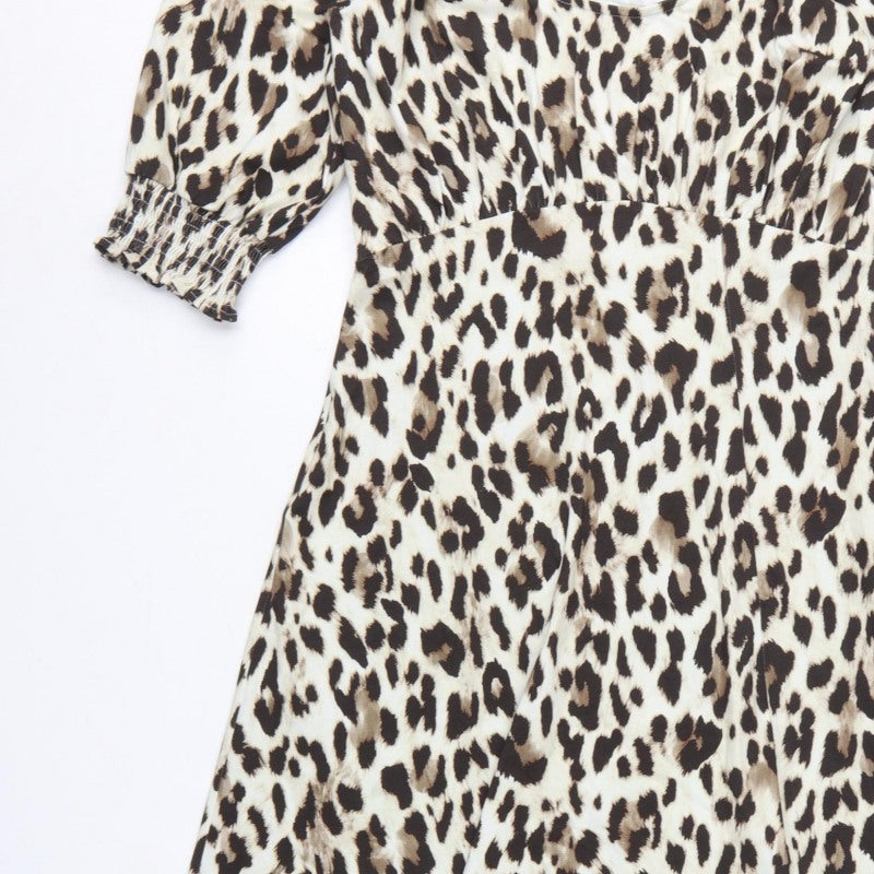 Sosandar Women Beige UK 12 Leopard Print Long Fit & Flare Dress