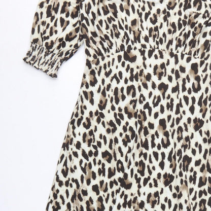 Sosandar Women Beige UK 12 Leopard Print Long Fit & Flare Dress