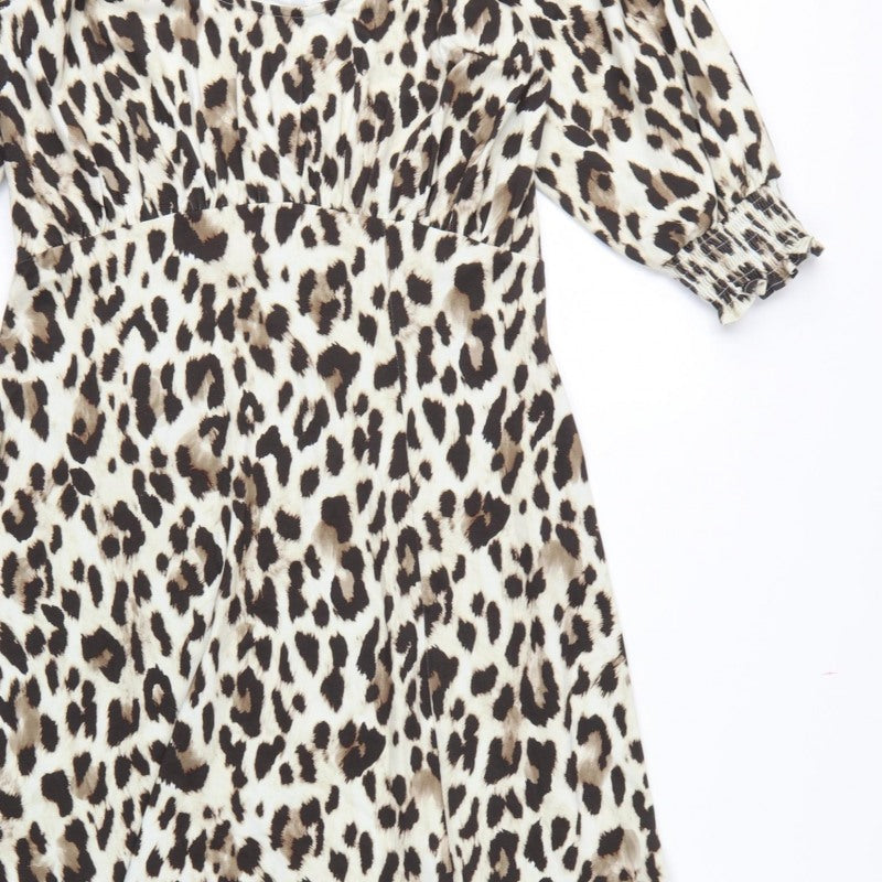 Sosandar Women Beige UK 12 Leopard Print Long Fit & Flare Dress