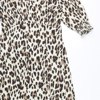 Sosandar Women Beige UK 12 Leopard Print Long Fit & Flare Dress