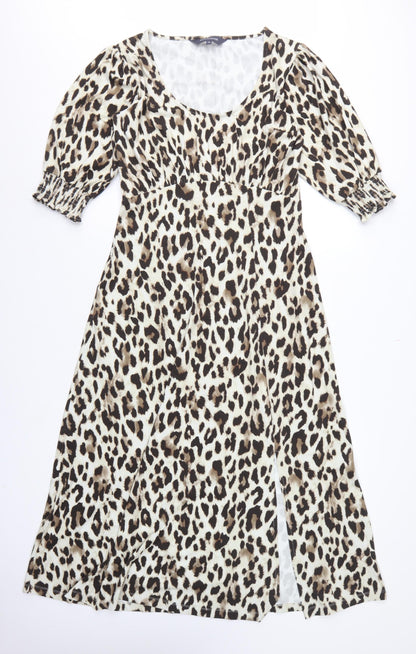 Sosandar Women Beige UK 12 Leopard Print Long Fit & Flare Dress