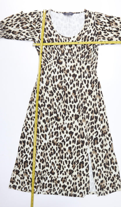 Sosandar Women Beige UK 12 Leopard Print Long Fit & Flare Dress