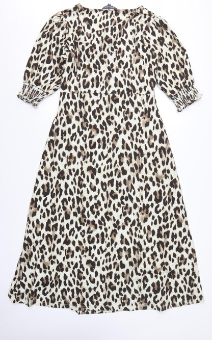 Sosandar Women Beige UK 12 Leopard Print Long Fit & Flare Dress