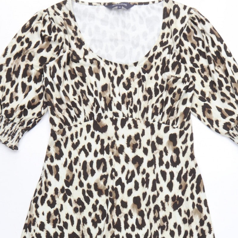 Sosandar Women Beige UK 12 Leopard Print Long Fit & Flare Dress