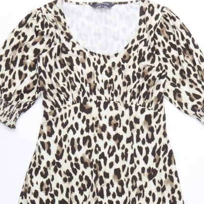Sosandar Women Beige UK 12 Leopard Print Long Fit & Flare Dress
