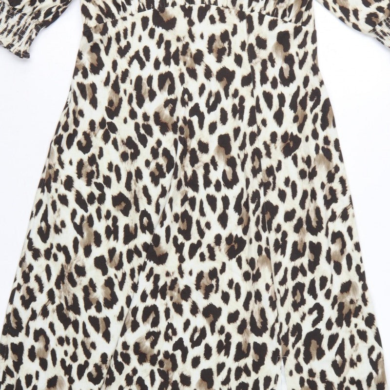 Sosandar Women Beige UK 12 Leopard Print Long Fit & Flare Dress